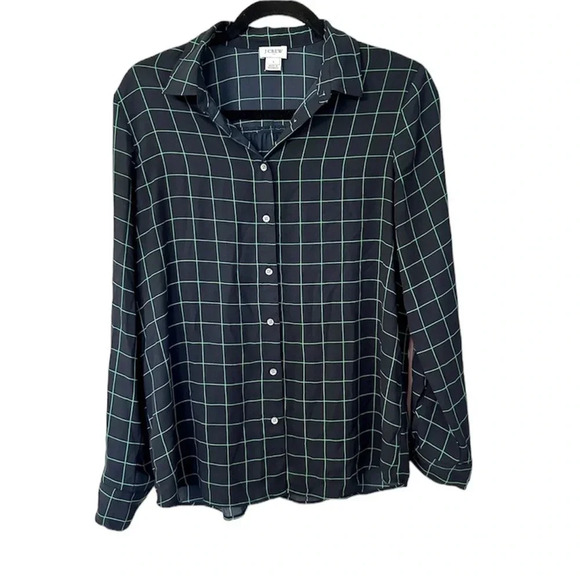 J. Crew Women's Navy & Green Plaid Button Down Windowpane Blouse Size S GUC - Picture 1 of 7